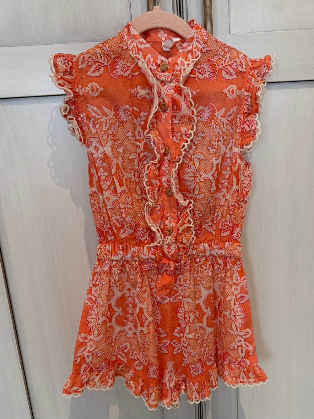 Zimmermann Coral-White Floral Button Front Top